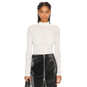 FRAME White Textured Mock Neck Long Sleeve Top - Elegant Layering‎ S/P